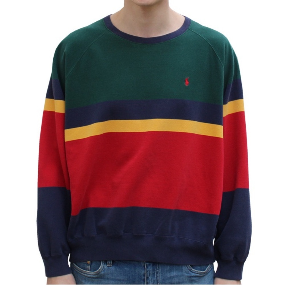 Vintage Polo Ralph Lauren Colorful Stripe Crewneck Sweatshirt *Rare - M
